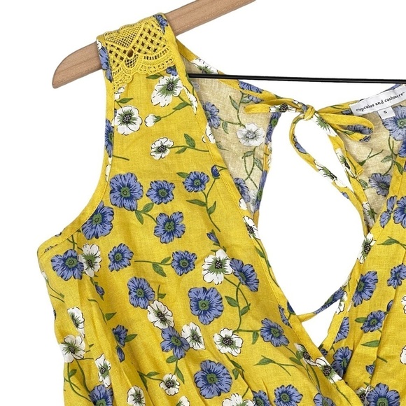 Cupcakes and Cashmere Floral Top Small Yellow Keyhole Open Back Linen Blend - Picture 2 of 16